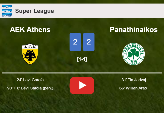 AEK Athens and Panathinaikos draw 2-2 on Sunday. HIGHLIGHTS
