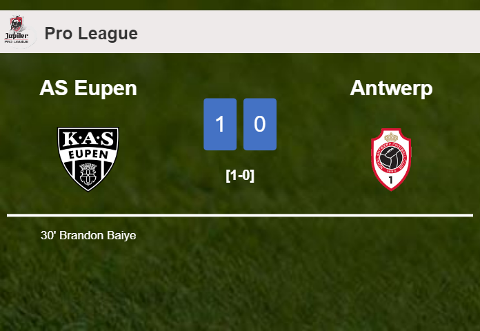 AS Eupen defeats Antwerp 1-0 with a goal scored by B. Baiye