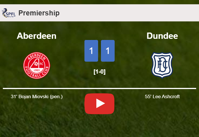 Aberdeen and Dundee draw 1-1 on Wednesday. HIGHLIGHTS