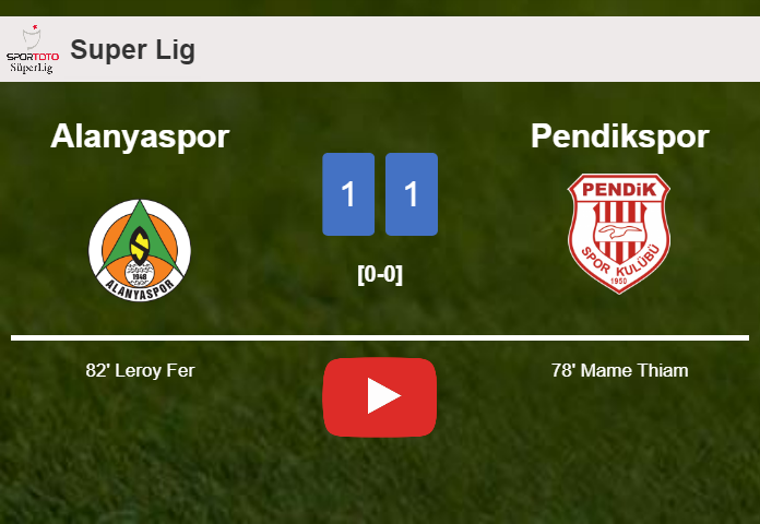 Alanyaspor and Pendikspor draw 1-1 on Saturday. HIGHLIGHTS