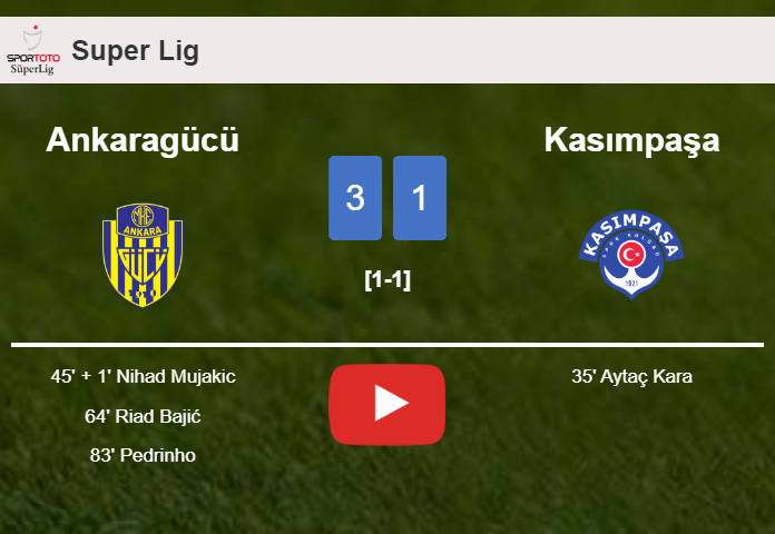 Ankaragücü conquers Kasımpaşa 3-1 after recovering from a 0-1 deficit. HIGHLIGHTS