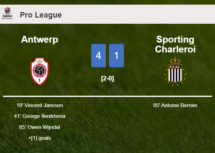 Antwerp demolishes Sporting Charleroi 4-1 playing a great match