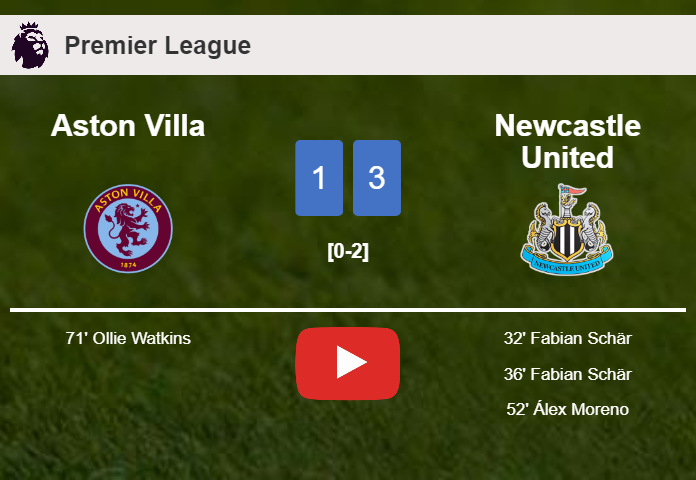 Newcastle United beats Aston Villa 3-1. HIGHLIGHTS