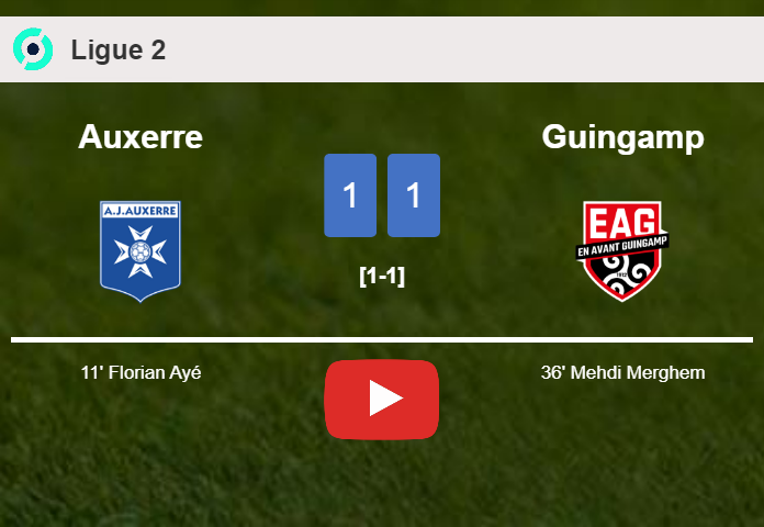 Auxerre and Guingamp draw 1-1 on Saturday. HIGHLIGHTS