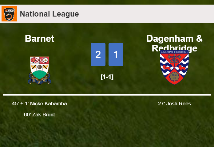 Barnet recovers a 0-1 deficit to conquer Dagenham & Redbridge 2-1