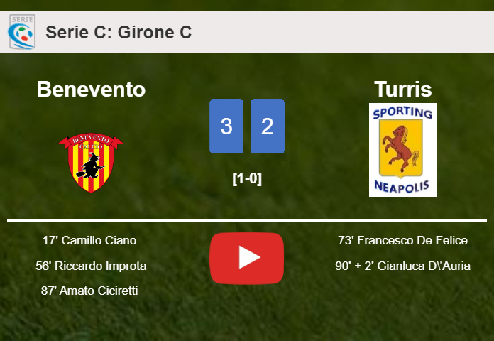 Benevento defeats Turris 3-2. HIGHLIGHTS