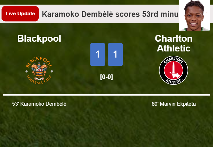 LIVE UPDATES. Charlton Athletic draws Blackpool with a goal from Marvin Ekpiteta in the 69th minute and the result is 1-1