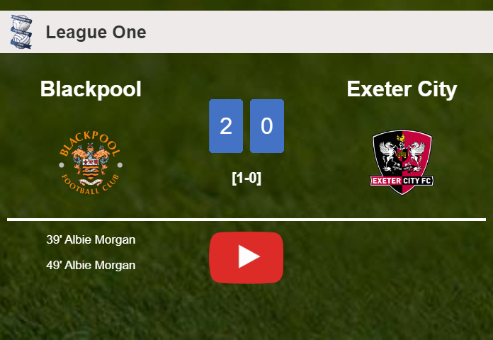A. Morgan scores 2 goals to give a 2-0 win to Blackpool over Exeter City. HIGHLIGHTS