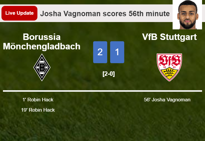 LIVE UPDATES. VfB Stuttgart getting closer to Borussia Mönchengladbach with a goal from Josha Vagnoman in the 55th minute and the result is 1-2