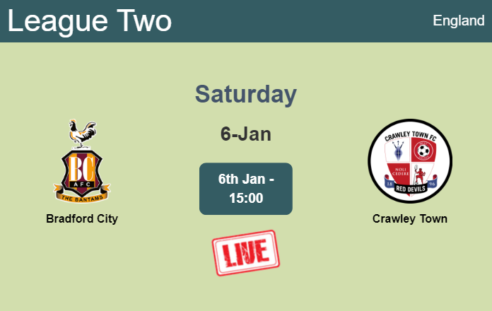 How to watch Bradford City vs. Crawley Town on live stream and at what time