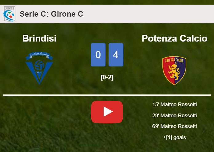 Potenza Calcio conquers Brindisi 4-0 with 3 goals from M. Rossetti. HIGHLIGHTS