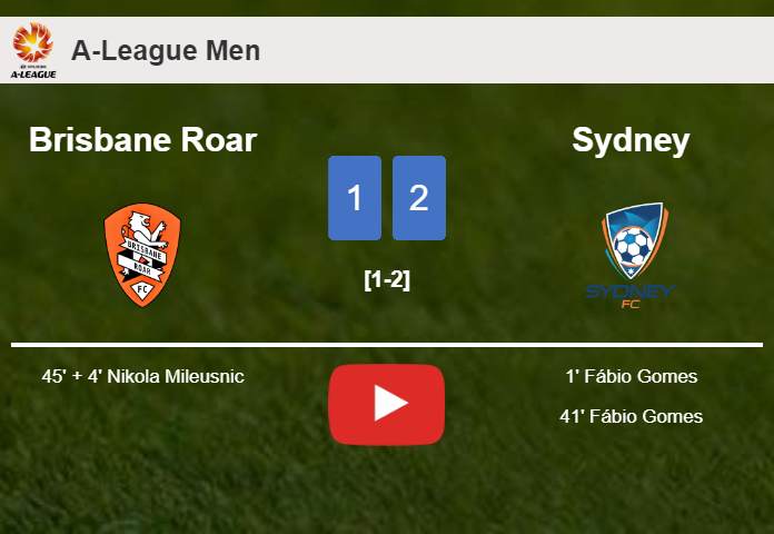 Sydney conquers Brisbane Roar 2-1 with F. Gomes scoring 2 goals. HIGHLIGHTS