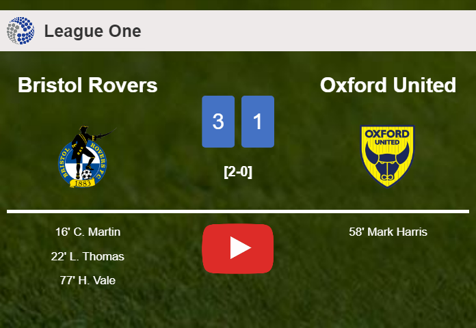Bristol Rovers beats Oxford United 3-1. HIGHLIGHTS