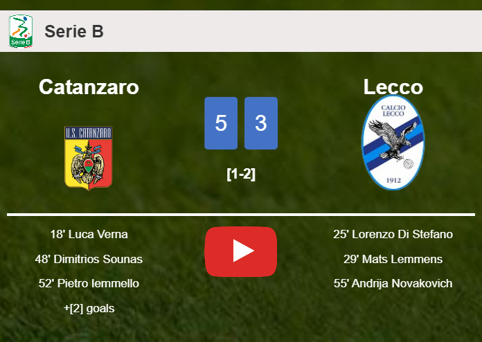 Catanzaro defeats Lecco 5-3 after playing a incredible match. HIGHLIGHTS