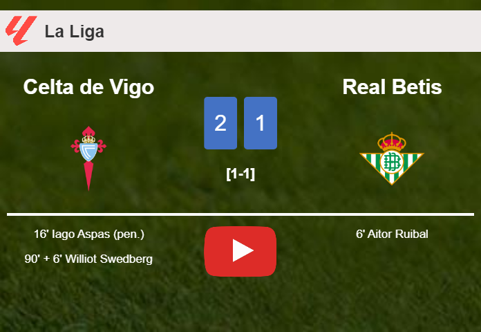 Celta de Vigo recovers a 0-1 deficit to top Real Betis 2-1. HIGHLIGHTS