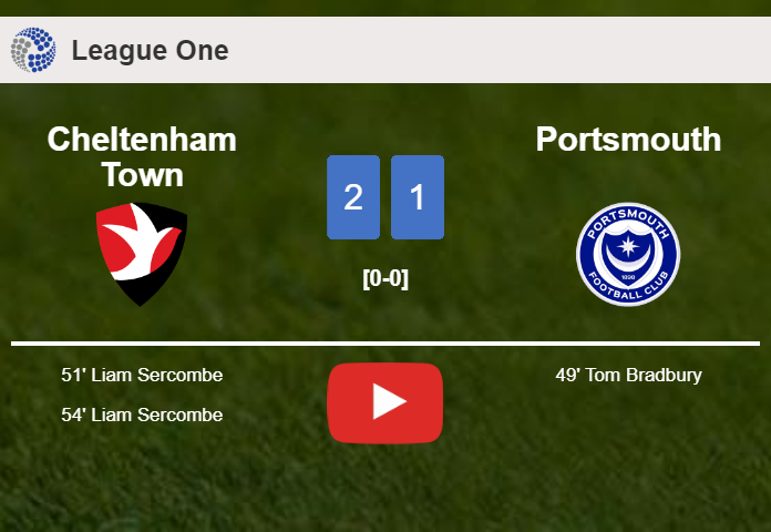 Cheltenham Town recovers a 0-1 deficit to beat Portsmouth 2-1 with L. Sercombe scoring a double. HIGHLIGHTS