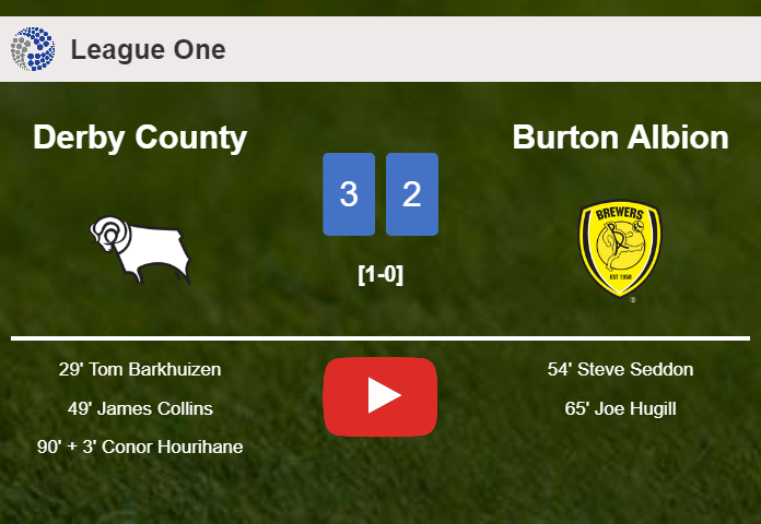 Derby County overcomes Burton Albion 3-2. HIGHLIGHTS