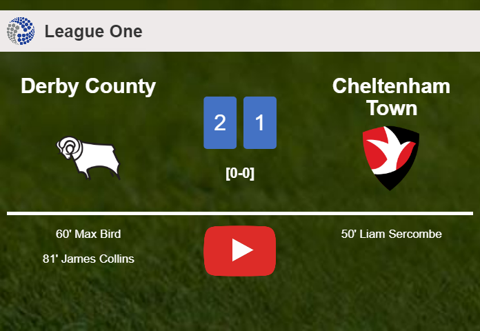 Derby County recovers a 0-1 deficit to top Cheltenham Town 2-1. HIGHLIGHTS