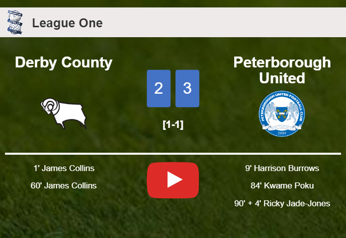Peterborough United beats Derby County after recovering from a 2-1 deficit. HIGHLIGHTS