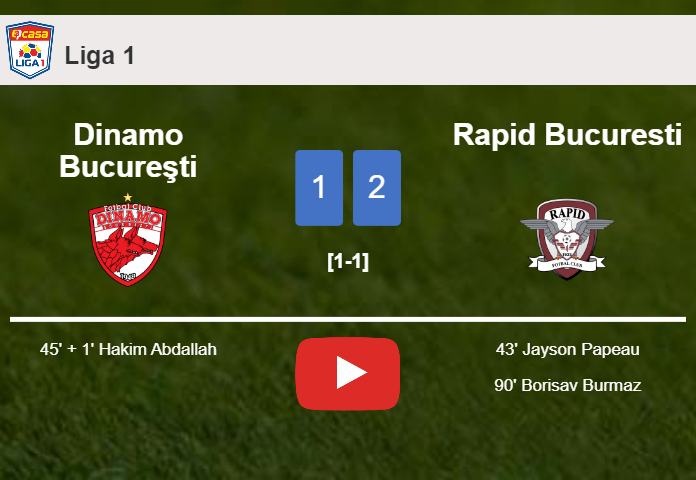 Rapid Bucuresti seizes a 2-1 win against Dinamo Bucureşti. HIGHLIGHTS