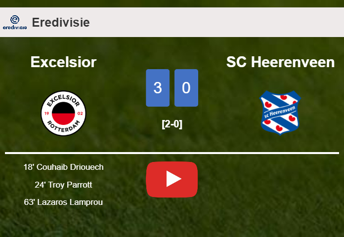 Excelsior beats SC Heerenveen 3-0. HIGHLIGHTS