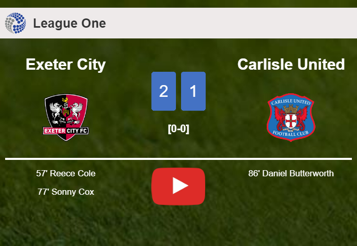 Exeter City clutches a 2-1 win against Carlisle United. HIGHLIGHTS