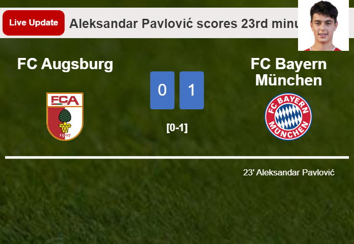 LIVE UPDATES. FC Bayern München leads FC Augsburg 1-0 after Aleksandar Pavlović scored in the 23rd minute