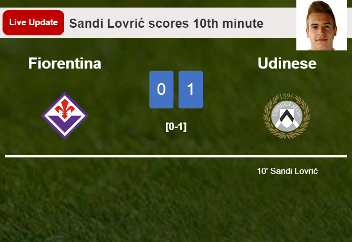 LIVE UPDATES. Udinese leads Fiorentina 1-0 after Sandi Lovrić scored in the 10th minute