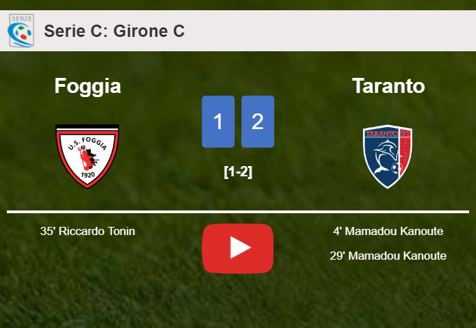 Taranto beats Foggia 2-1 with M. Kanoute scoring a double. HIGHLIGHTS