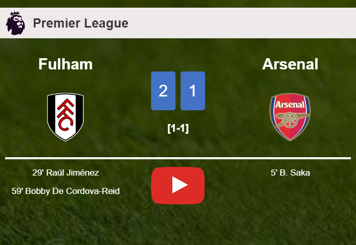 Fulham recovers a 0-1 deficit to top Arsenal 2-1. HIGHLIGHTS