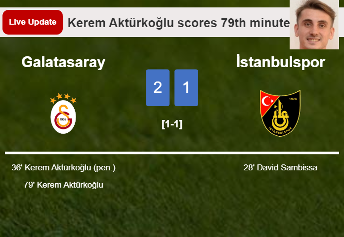 LIVE UPDATES. Galatasaray takes the lead over İstanbulspor with a goal from Kerem Aktürkoğlu in the 79th minute and the result is 2-1