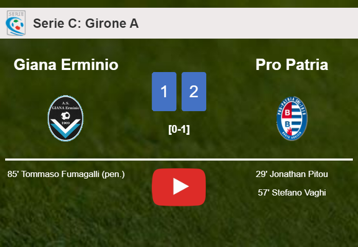 Pro Patria snatches a 2-1 win against Giana Erminio. HIGHLIGHTS
