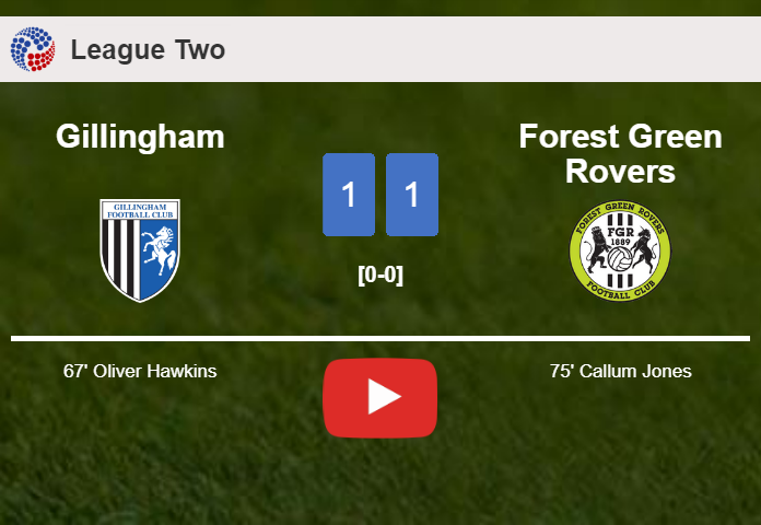 Gillingham and Forest Green Rovers draw 1-1 on Saturday. HIGHLIGHTS