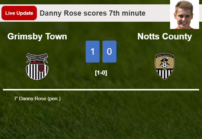 LIVE UPDATES. Grimsby Town leads Notts County 1-0 after Danny Rose scored a penalty in the 7th minute