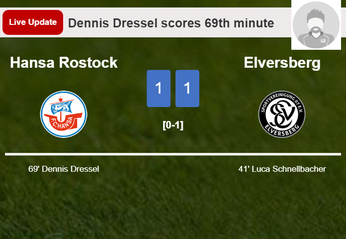 LIVE UPDATES. Hansa Rostock draws Elversberg with a goal from Dennis Dressel in the 69th minute and the result is 1-1