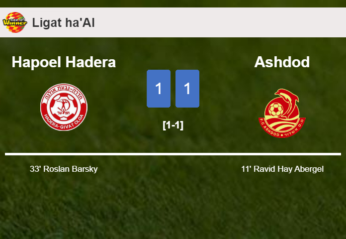 Hapoel Hadera and Ashdod draw 1-1 on Saturday