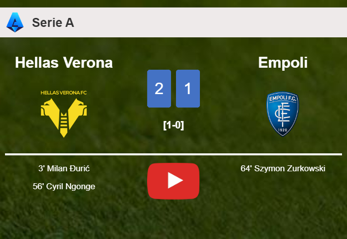 Hellas Verona tops Empoli 2-1. HIGHLIGHTS