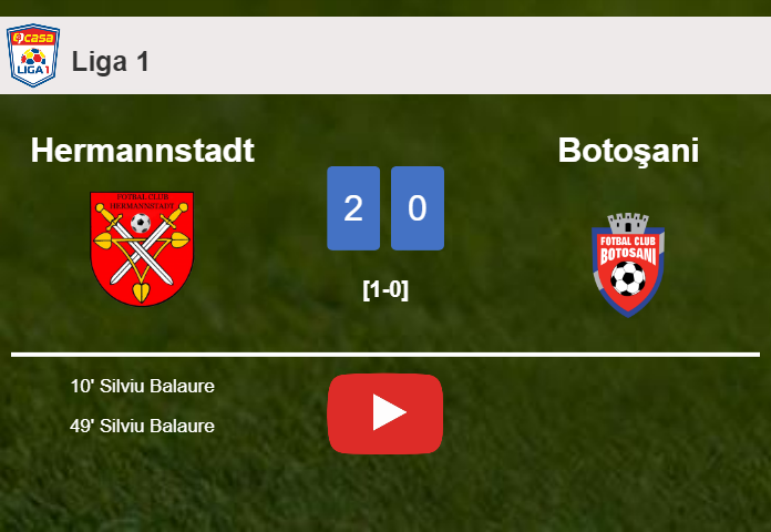 S. Balaure scores a double to give a 2-0 win to Hermannstadt over Botoşani. HIGHLIGHTS