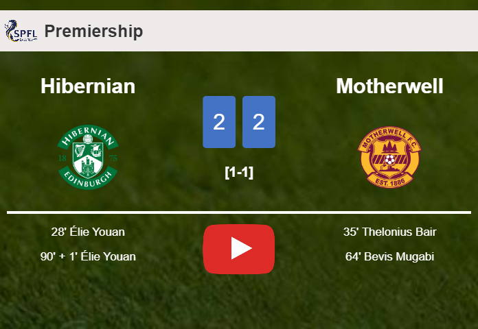 Hibernian and Motherwell draw 2-2 on Tuesday. HIGHLIGHTS