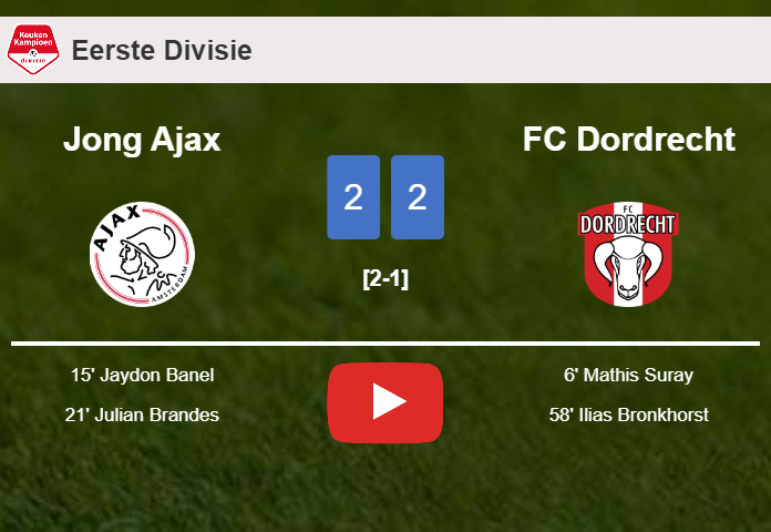 Jong Ajax and FC Dordrecht draw 2-2 on Monday. HIGHLIGHTS