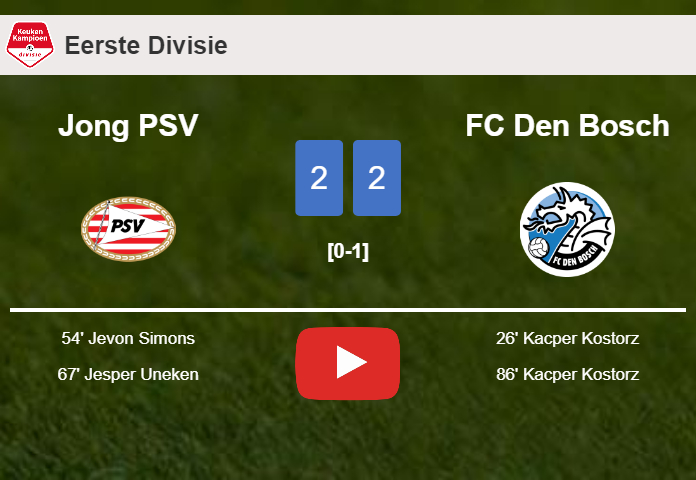 Jong PSV and FC Den Bosch draw 2-2 on Monday. HIGHLIGHTS