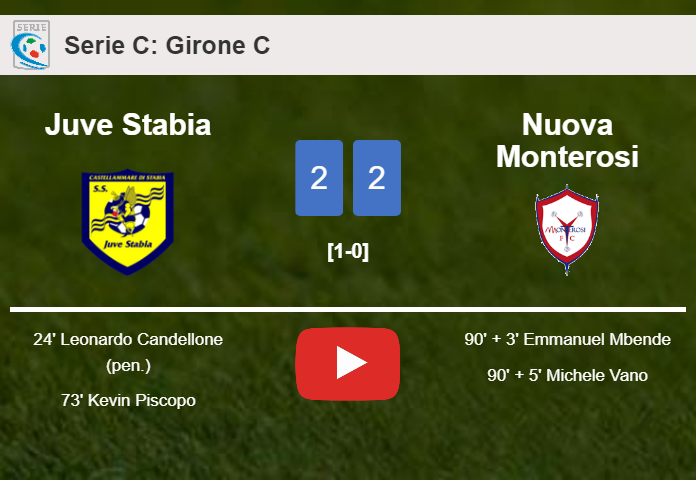 Nuova Monterosi manages to draw 2-2 with Juve Stabia after recovering a 0-2 deficit. HIGHLIGHTS