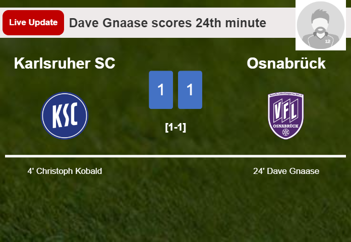LIVE UPDATES. Osnabrück draws Karlsruher SC with a goal from Dave Gnaase in the 24th minute and the result is 1-1