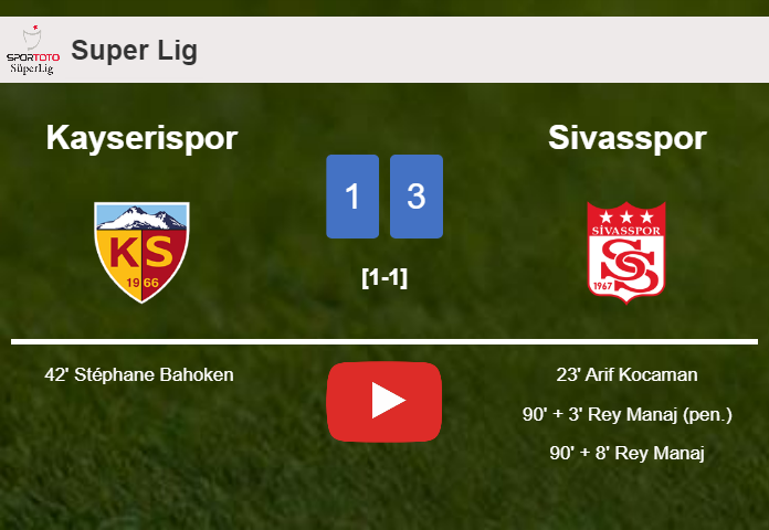 Sivasspor overcomes Kayserispor 3-1. HIGHLIGHTS