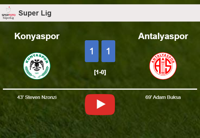 Konyaspor and Antalyaspor draw 1-1 on Sunday. HIGHLIGHTS