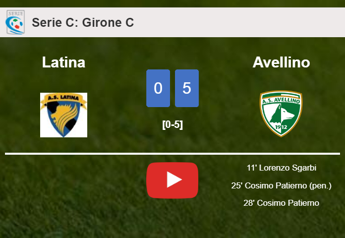 Avellino tops Latina 5-0 with 3 goals from C. Patierno. HIGHLIGHTS