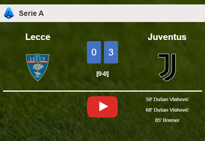 Juventus prevails over Lecce 3-0. HIGHLIGHTS
