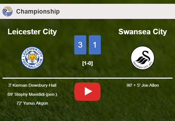 Leicester City prevails over Swansea City 3-1. HIGHLIGHTS