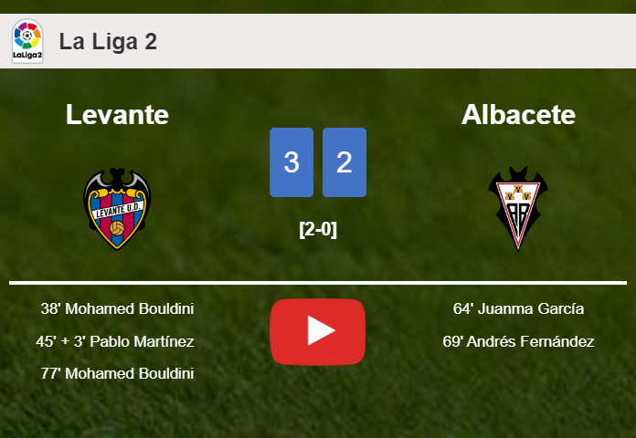 Levante beats Albacete 3-2 with 2 goals from M. Bouldini. HIGHLIGHTS