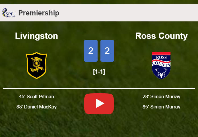Livingston and Ross County draw 2-2 on Tuesday. HIGHLIGHTS
